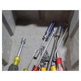 Lot of (1 Bucket) Hand Tools - Pliers, Nutdrivers, Screwdrivers, Hammer Stapler,