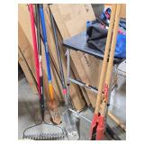 Lot of (5) Garden Tools - Rake, Post Hole Digger, Chipper, Spades