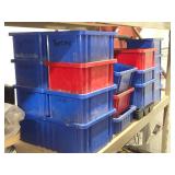 Lot of (24) Plastic Stackable Storage Bins (21) 7-1/2" x 11" x 5" + (3) Various Sizes