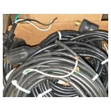 Lot of (1 Shelf) Power Cords, Adapters, Power Strips (assorted)
