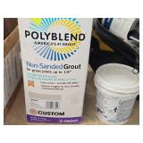 Lot of (1 Shelf) Misc. Building Maintenance Equipment, Unsanded Grout, Rollers, Scrapers, PGP-ADJ 4", Polyblend Non-Sanded Grout