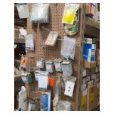 Pegboard Wall Lot - Wiring Spacer Shim, Screws, Nuts, Assorted Machine Screws, Dottie Ground Screw, Wall Plates, Heat Shrink UF Splice Kit, Misc. Hardware