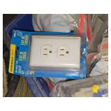 Lot of (1 Bin) Commercial Electrical Supplies - Wiremold Ratchet-Pro PVC Outlet Box Adjusting Ring, Wiremold 7 Digit #1008009, Straps, Wiremold On Wall PVC Outlet Kit and more