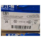 Lot of (1 Shelf) Connectors and Clips, Duplex Connector, Combination Clip, Multi-Function Clip, Caddy 16M24 1"EMT, MC Clip Strap, Clampback Spacer (assorted)