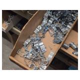 Lot of (1 Shelf) Hardwares, Strapping, Reducers, Bat Wings, Screw Clamp Straps  (assorted)