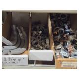 Lot of (2 Shelf) Hardwares, Metal Elbow Tubes, Lock Nuts (assorted)