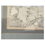 Pair Signed 1985 Framed Pencil Landscape Drawings Woodland Scenes