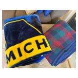 University of Michigan Fleece Blanket Throw Lot of 2 Plaid Blue Yellow