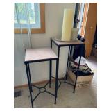 Set of 2 Metal Plant Stands Pedestal Accent Tables Stone Look Tops