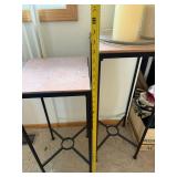 Set of 2 Metal Plant Stands Pedestal Accent Tables Stone Look Tops