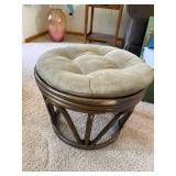 Round Rattan Vanity Stool Tufted Cushion Ottoman Seat 19in Good