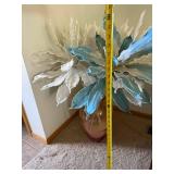 Large Faux Leaf Floor Arrangement in Pink Glass Vase Blue Cream Decor