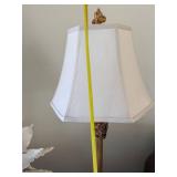 Pair Gold Tone Neoclassical Table Lamps w White Shades Good