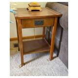 Pair Wood End Tables One Drawer Lower Shelf 24x16x17 Good