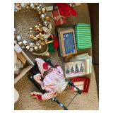 Mixed Christmas Decor Lot Bells Wreath Santa Sled Cards Platter