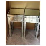 Pair of Mirrored Accent End Tables with Drawers Modern Glam Style