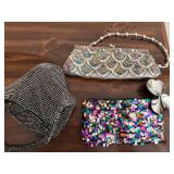 Lot of 3 Evening Handbags Beaded Sequin Rhinestone Clutch Purses