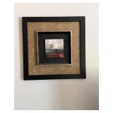 3 Pc Contemporary Wall Decor Set Framed Abstract Art & Round Mirror