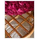 Vintage Rattan Footstool Ottoman Burgundy Velvet Cushion Round