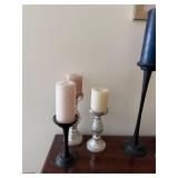 Pair of Black Metal Candle Holders 12in & 18in Contemporary Decor