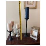 Pair of Black Metal Candle Holders 12in & 18in Contemporary Decor