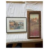 Framed Wall Art Lot Harbor Print & Floral Landscape Painting Decor