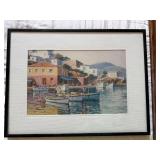 Framed Wall Art Lot Harbor Print & Floral Landscape Painting Decor