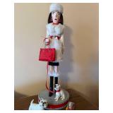 Handcrafted Winter Lady Figurine w Dogs on Base 17in Holiday Decor