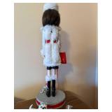 Handcrafted Winter Lady Figurine w Dogs on Base 17in Holiday Decor