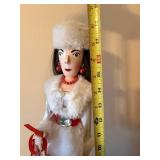 Handcrafted Winter Lady Figurine w Dogs on Base 17in Holiday Decor