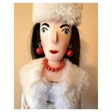 Handcrafted Winter Lady Figurine w Dogs on Base 17in Holiday Decor
