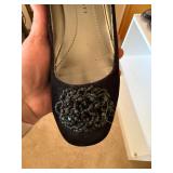 Karen Scott Black Beaded Toe Flats Low Wedge Women
