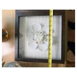 Set of 2 Framed Floral Shadow Box Wall Art White Flowers Wood Frames