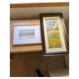 Pair of Framed Wall Art Prints Abstract & Sunflower Landscape Decor