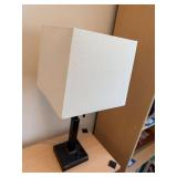 Contemporary Black Table Lamp w White Square Shade Pull Chain 20in