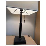 Contemporary Black Table Lamp w White Square Shade Pull Chain 20in