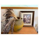Decorative Pottery Urn Vase & Framed Wall Art Print Set 16x13
