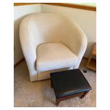 Cream Upholstered Tub Chair With Wood Storage Footstool Ottoman Set