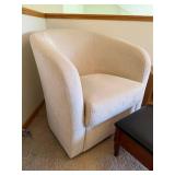 Cream Upholstered Tub Chair With Wood Storage Footstool Ottoman Set