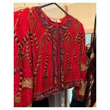 Laurence Kazar Beaded Silk Evening Jacket Red Sequin Vintage L