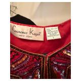Laurence Kazar Beaded Silk Evening Jacket Red Sequin Vintage L