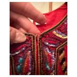 Laurence Kazar Beaded Silk Evening Jacket Red Sequin Vintage L