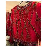 Laurence Kazar Beaded Silk Evening Jacket Red Sequin Vintage L