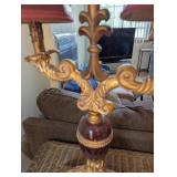 Ornate Two-Light Table Lamp With Red Glass Accent