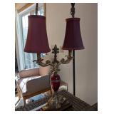 Ornate Two-Light Table Lamp With Red Glass Accent