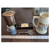 Mixed Decorative Desk Lot of 5 Copper, Ceramic & Glass Items