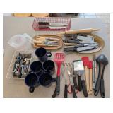 Mixed Kitchen Utensils, Knives, Mugs & Serveware (Lot of 20+)