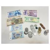 Lot of Vintage Foreign Bills and Coins