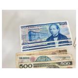 Lot of Vintage Foreign Bills and Coins