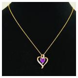 .925 Sterling Silver Diamond Accented Amethyst Heart Rose Gold Vermeil Pendant Necklace